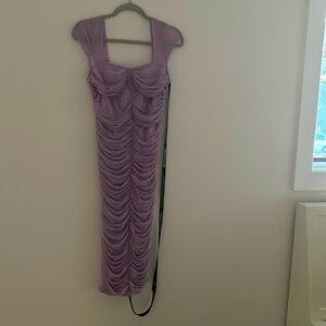 NWT PrettyLittleThing Lilac Mesh Ruched Midi Dress